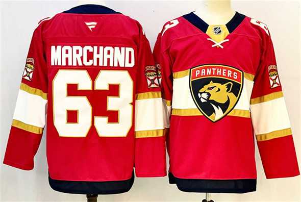Men%27s Florida Panthers #63 Brad Marchand Red 2024-25 Home Stitched Jersey->blue jackets->NHL Jersey